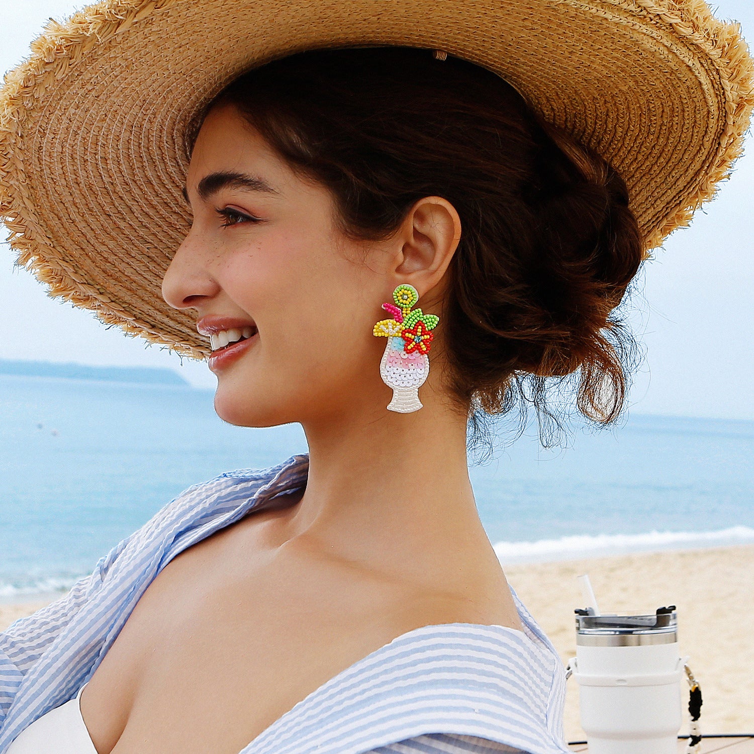 Wholesale Bohemian Handmade Beaded Fruit Series Rice Bead Earrings